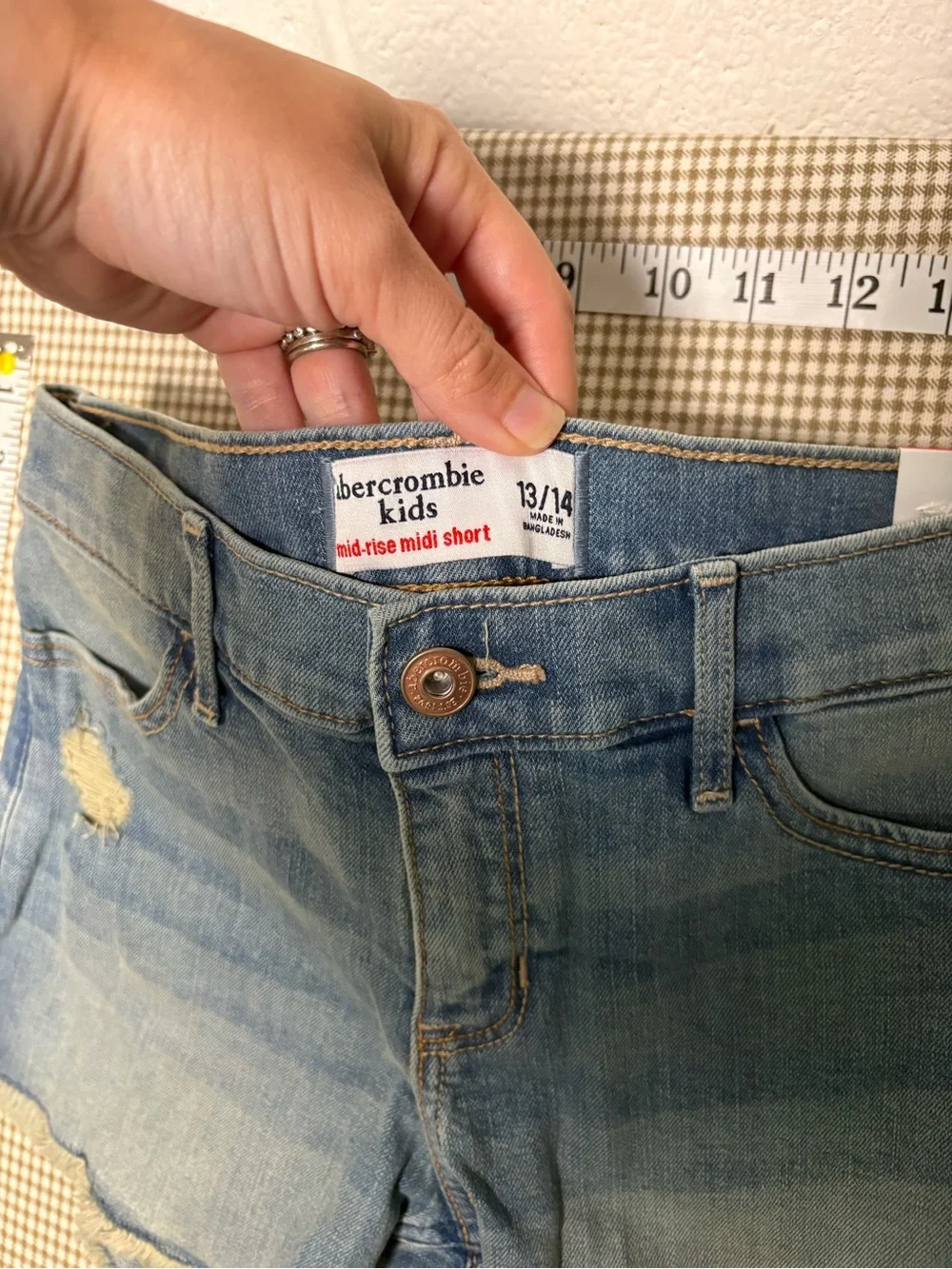 abercrombie kids Light Blue Distressed Denim Shorts